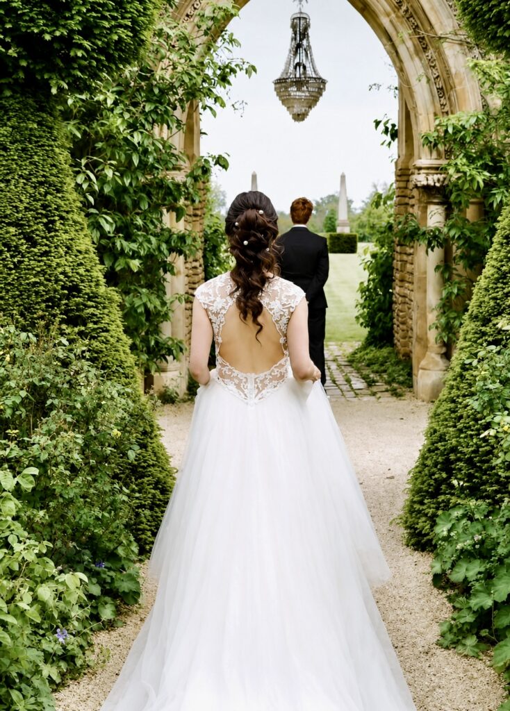 Tulle dress with lace and illusion neckline detail Riki Dalal wedding dress