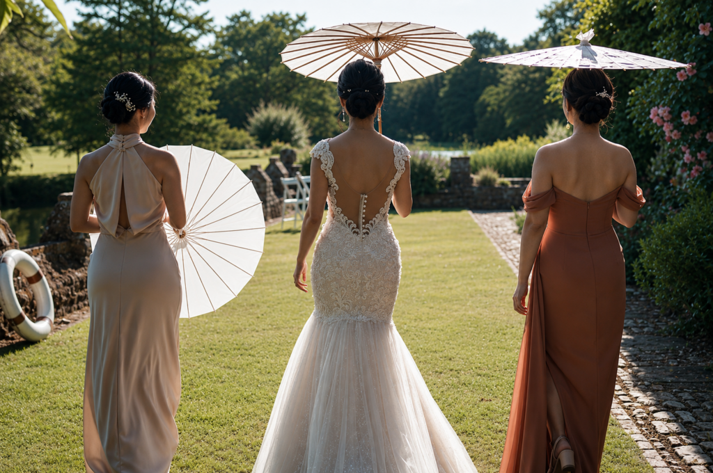 Backless Riki Dalal wedding dress with sculpted couture fit and refined bridal alterations photographed in formal gardens