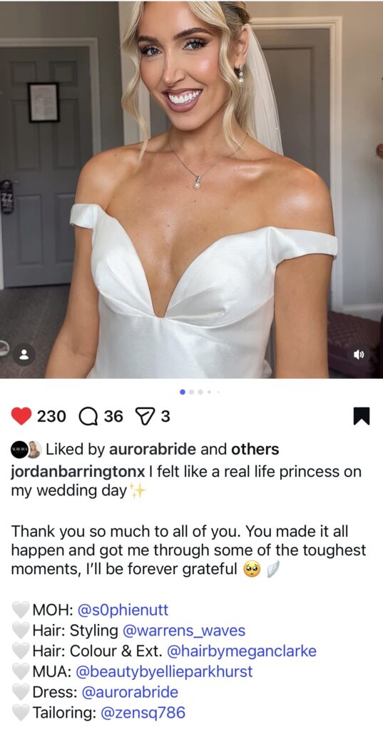 Bride wearing satin Abella by Allure wedding dress after couture bridal alterations credited to Zenub of Tailor Alter