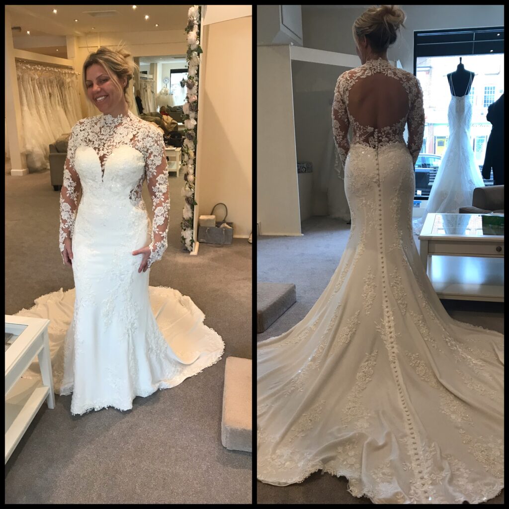 Bespoke Full Sleeve and illusion neckline with beaded lace applique and from scratch
