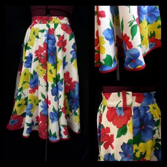 bespoke floral occasion wear with structured waist and full circle skirt