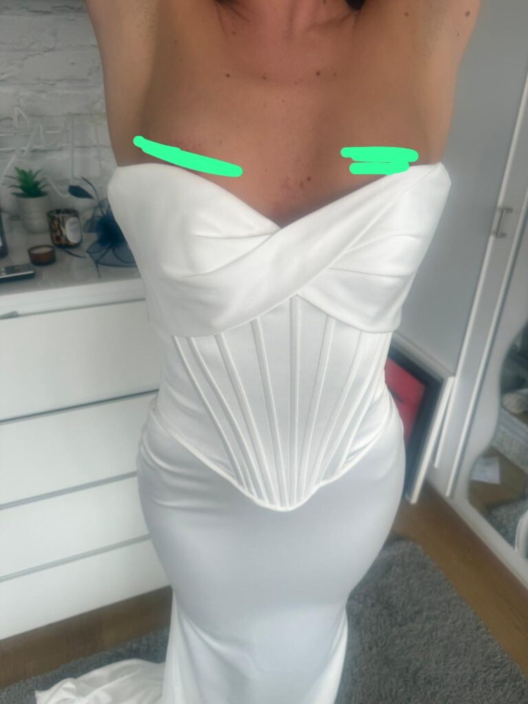 Corrective bridal bodice restructuring and bust support alterations for wedding dress