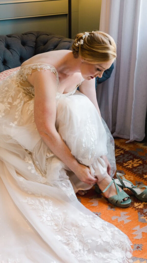 Illusion lace wedding dress with advanced couture bridal fitting details