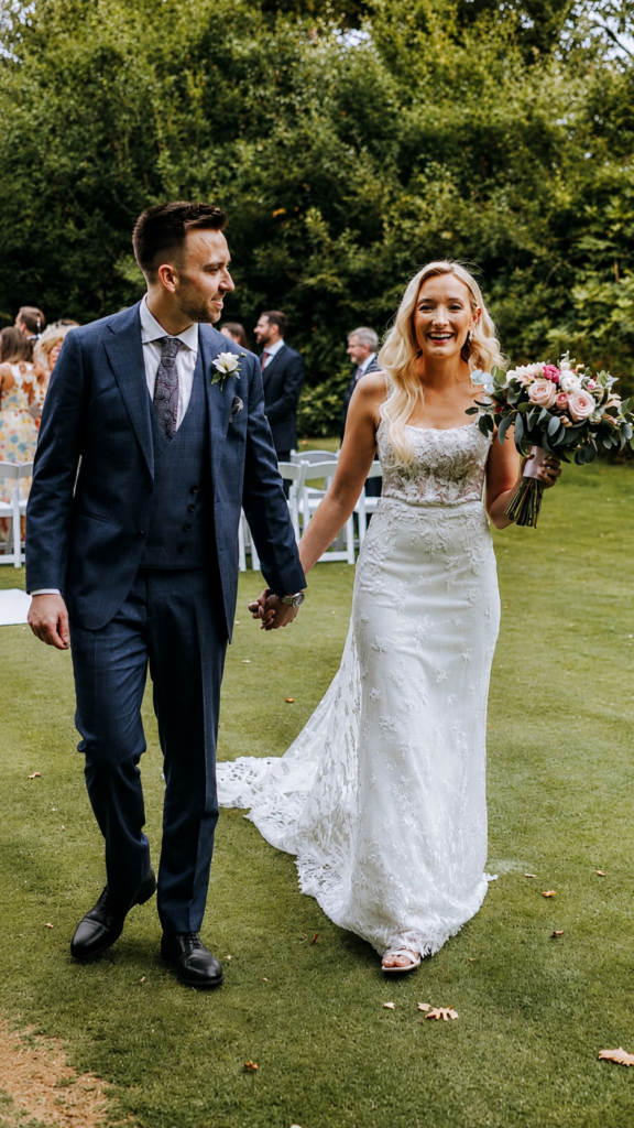 Independent couture bridal alterations for fitted lace wedding dress with dramatic reconstructed train