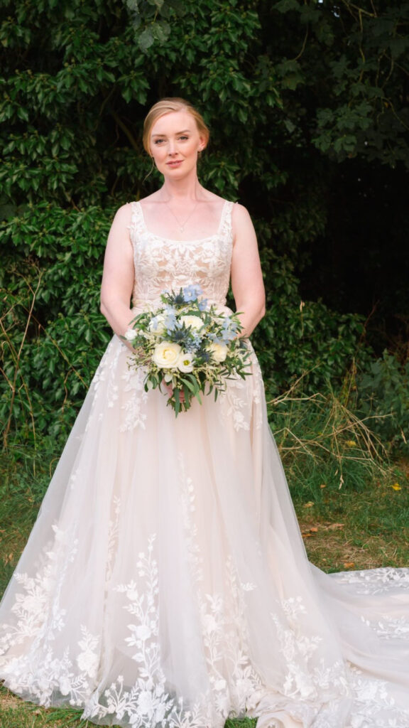 wedding dress with couture bridal alterations and balanced full skirt
