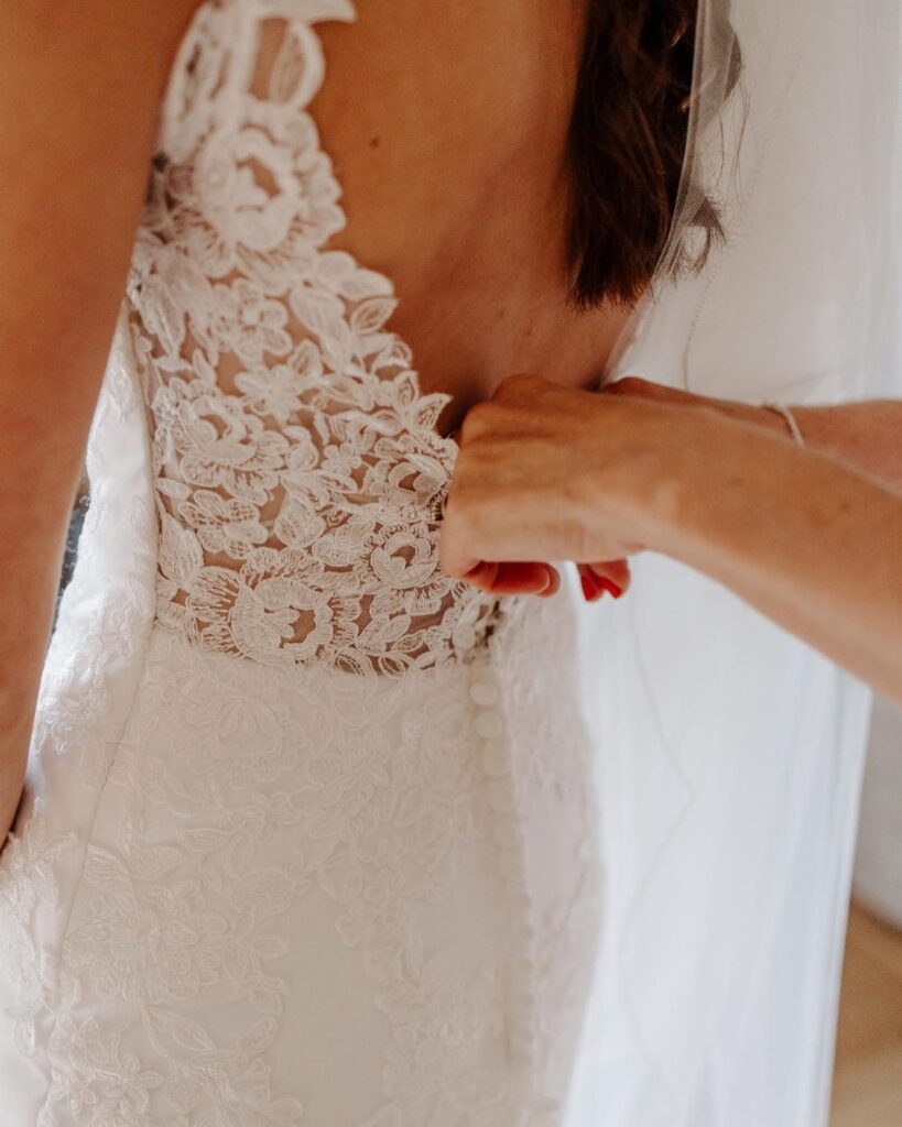 Designer bridal alterations London lace bodice detail