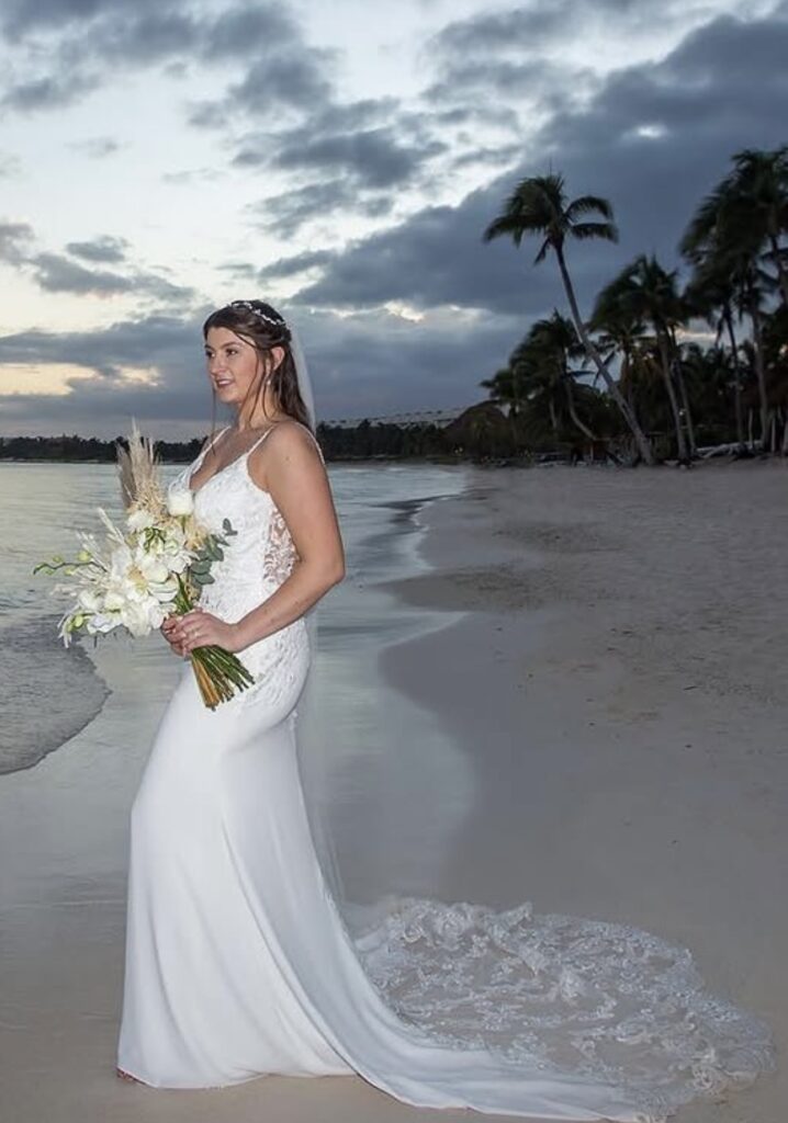 Destination wedding of a bride at the beach