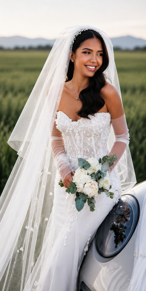 : Eva Lendel bridal alterations with couture cup reconstruction for a Colindale bride beside Porsche convertible