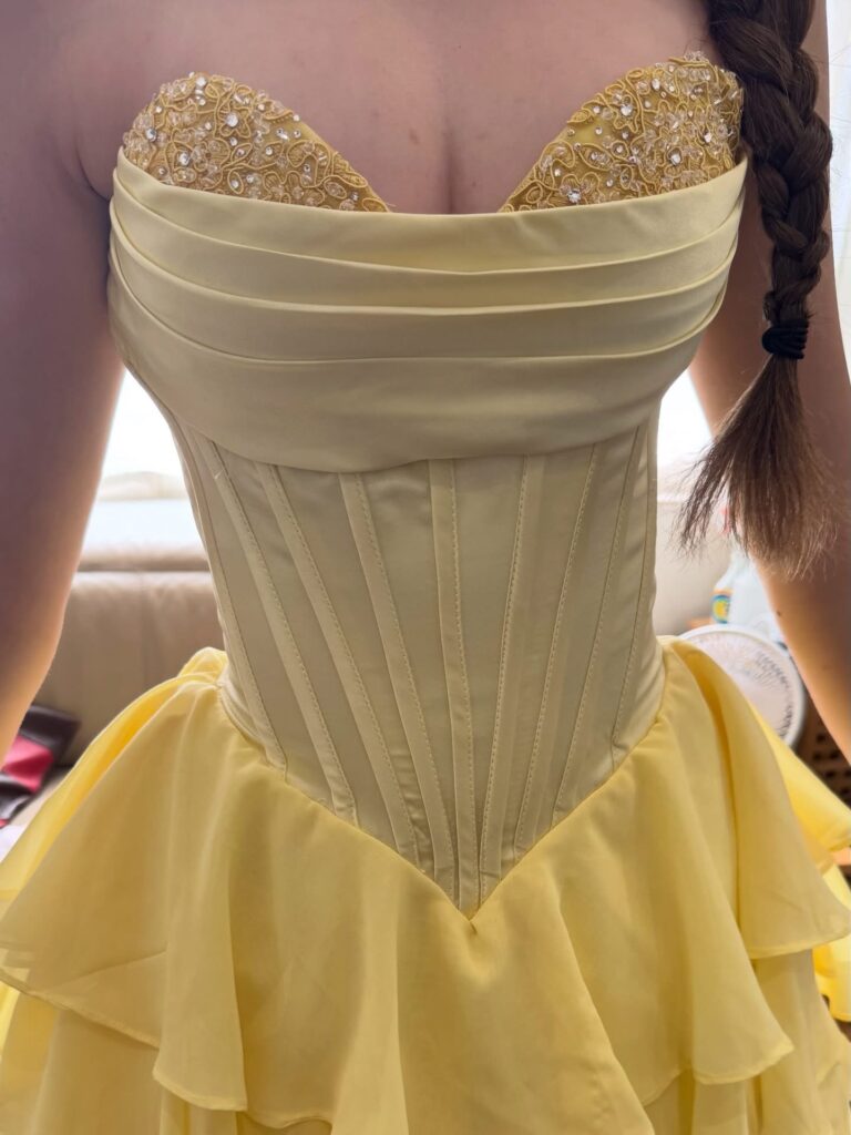 Couture occasionwear gowns hand beaded with Swarovski crystals on cup detail prepared at Sutton Surrey alterations studio