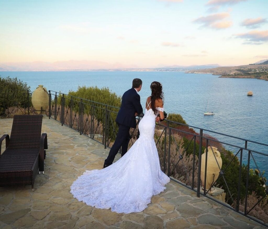 Lace wedding dress alterations London with fitted bridal train