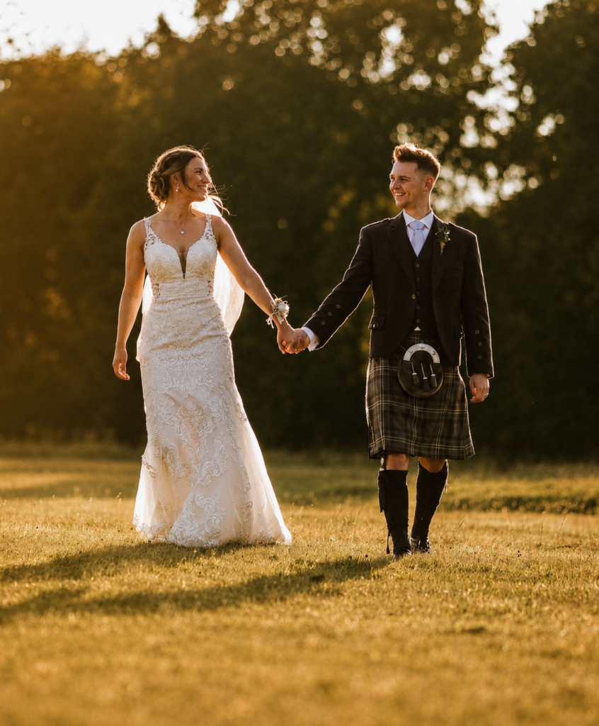 bride wearing dress completely restored and reconstructed