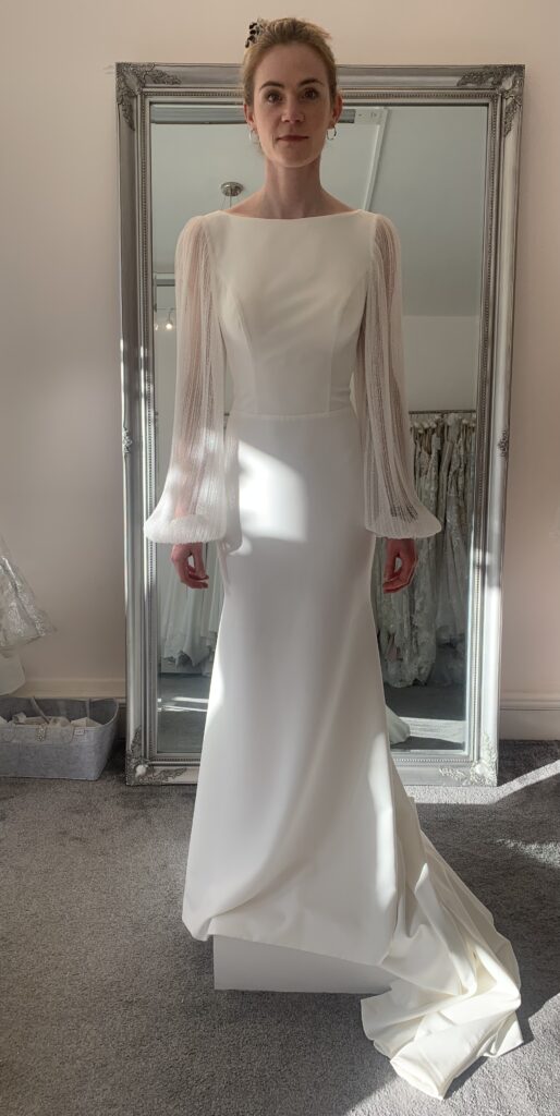 Monreal Iris wedding dress showing front view before bridal alterations London