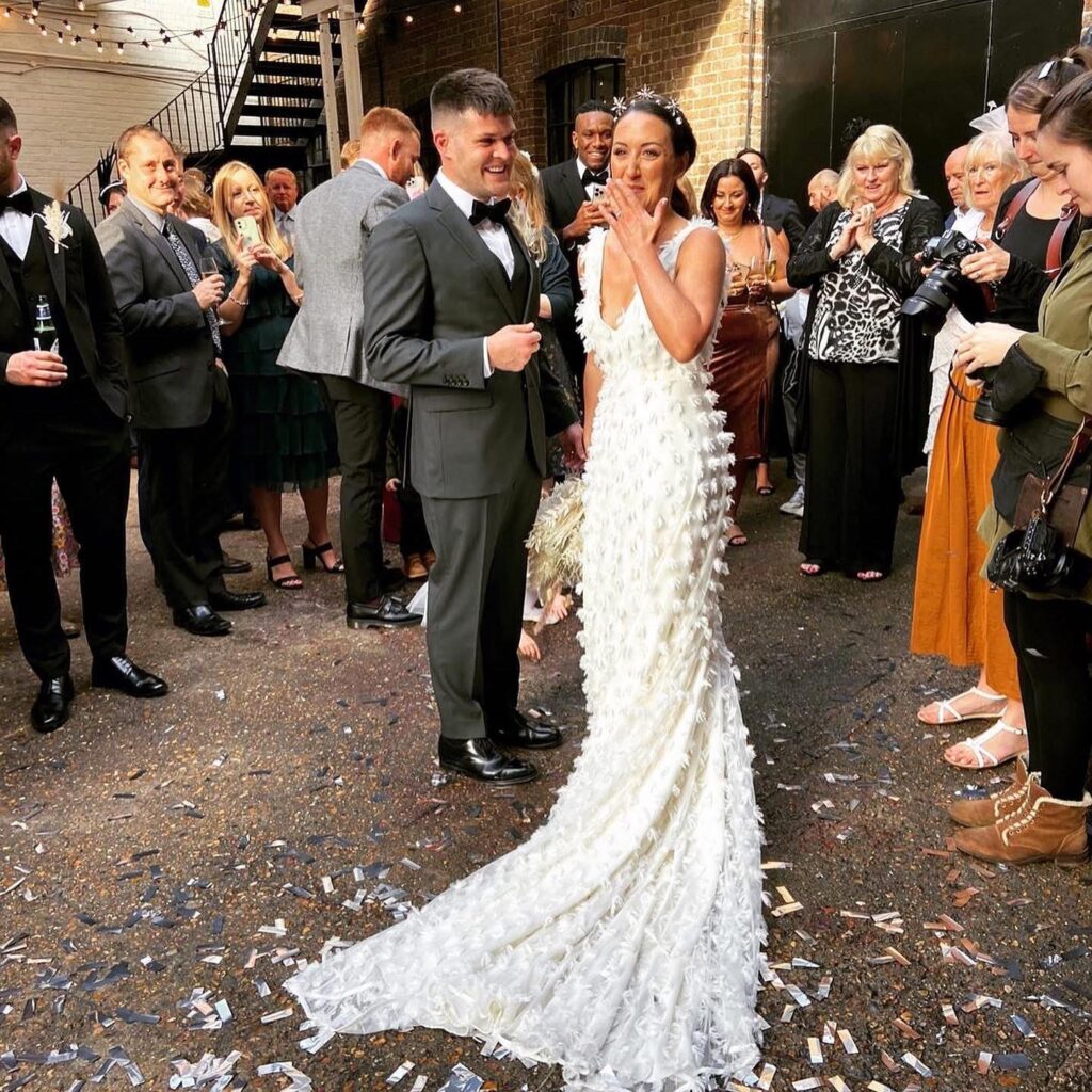 Browns Bride wedding dress alterations London feather couture gown