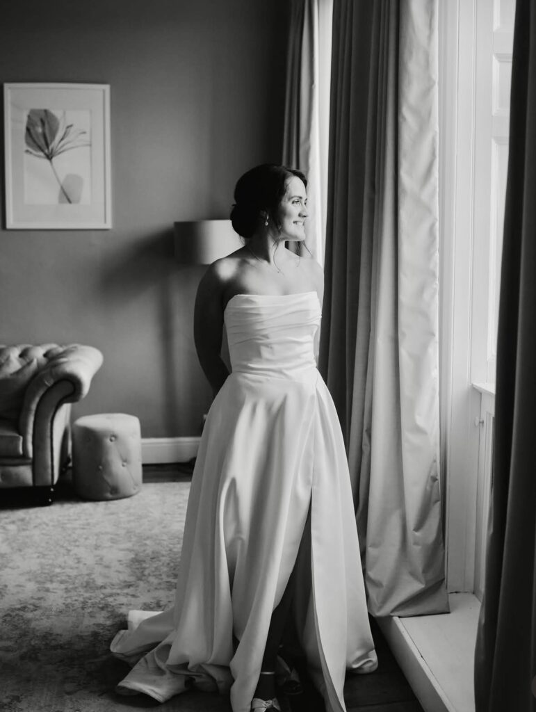 Mila Nova bridal gown with bustle, hemming and couture reshaping