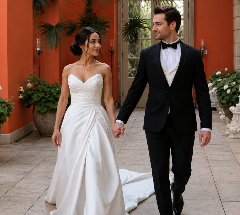 Morilee bridal alterations preserving the elegant silhouette of a lace wedding dress