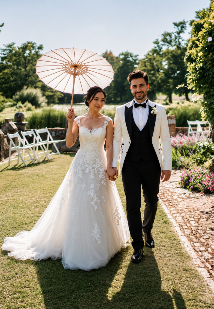 Pronovias bridal alterations showcasing couture fitting on a 9 layer A-line wedding dress during the wedding day