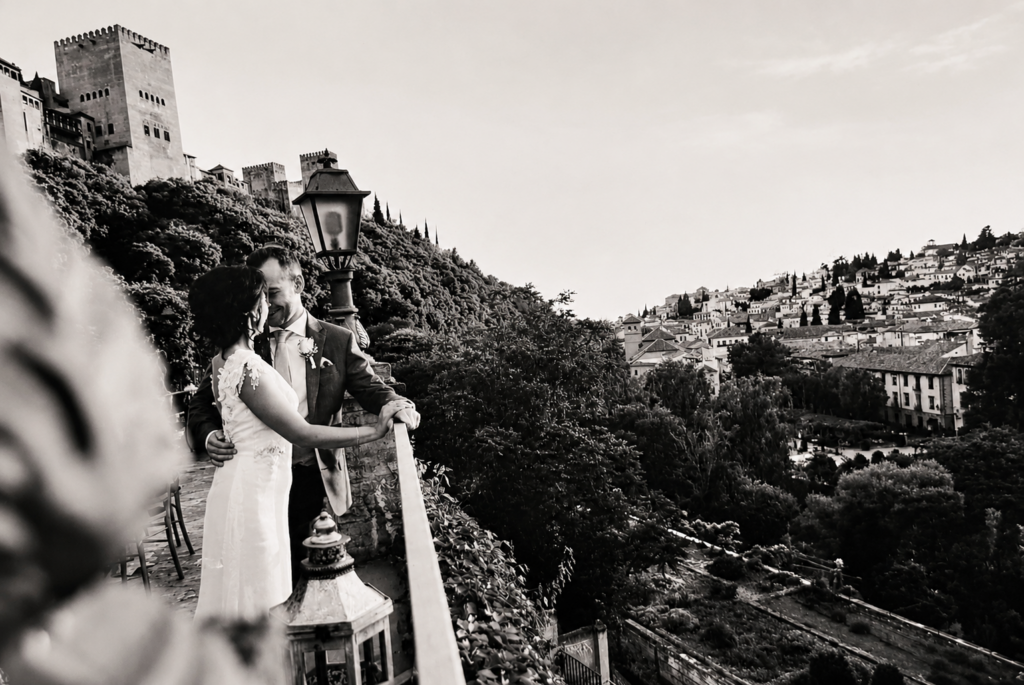 Rosa Clará destination wedding gown at the Alhambra following couture bridal alterations in London