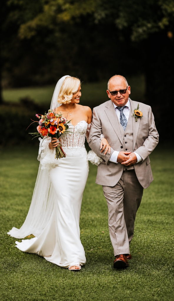 Bride from London wearing her wedding dress & long veil