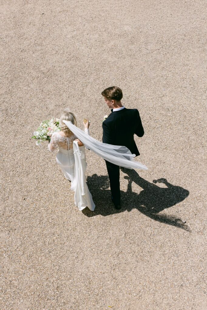 birds eye view of bride & groom
