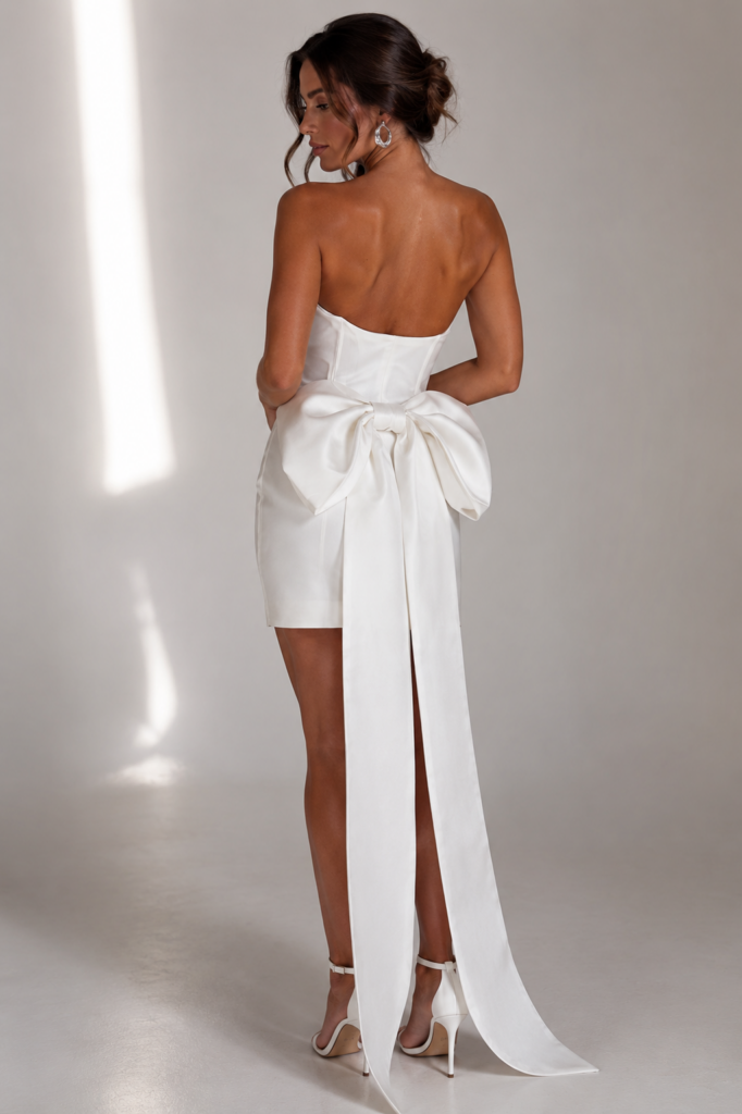 Bow tie shortened and full dress restructured to a perfect snug fit