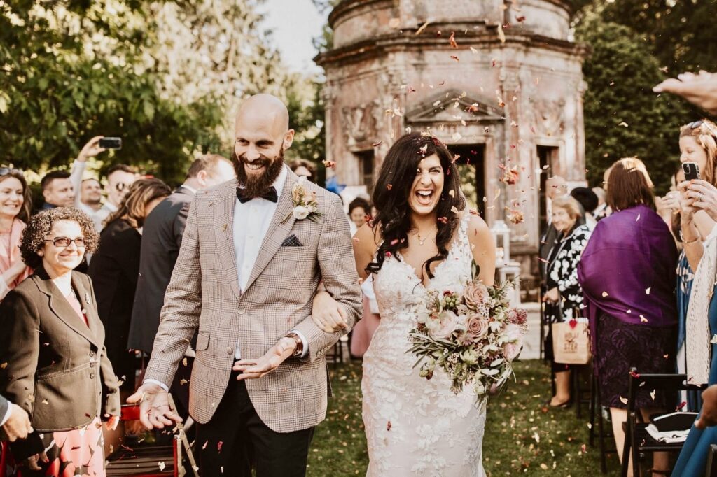 Allure Bridal alterations – bride confetti in her perfectly fitted Allure Bridal wedding dress