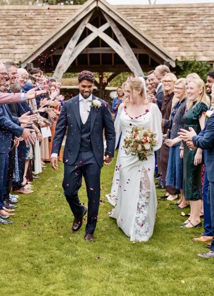 bride and groom happy