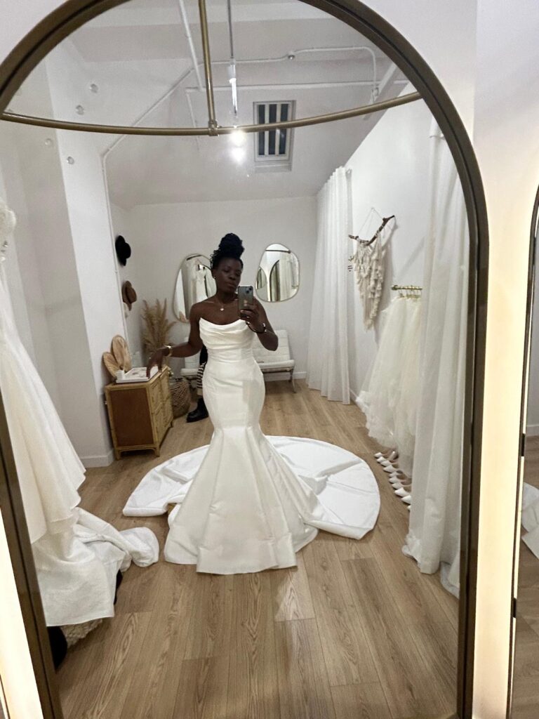 Original Blue By Enzoani wedding dress before couture bridal alterations