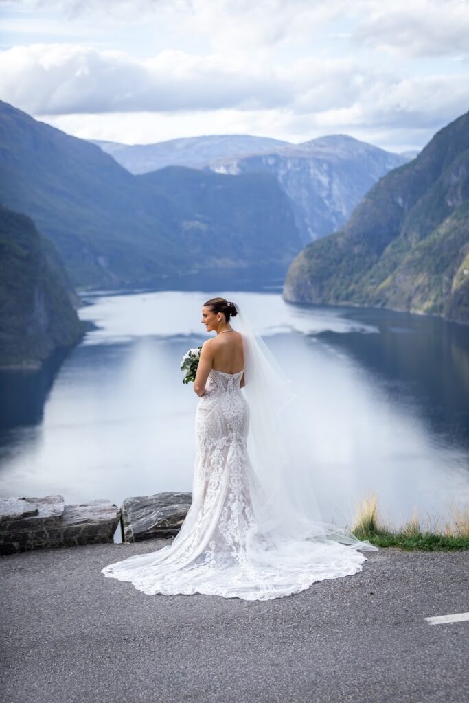 Martina Liana bridal alterations for a Dartford bride overlooking the Norwegian fjords fitted like a glove