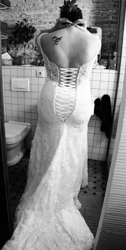 Corset back detail following wedding dress alterations for a Morden bride