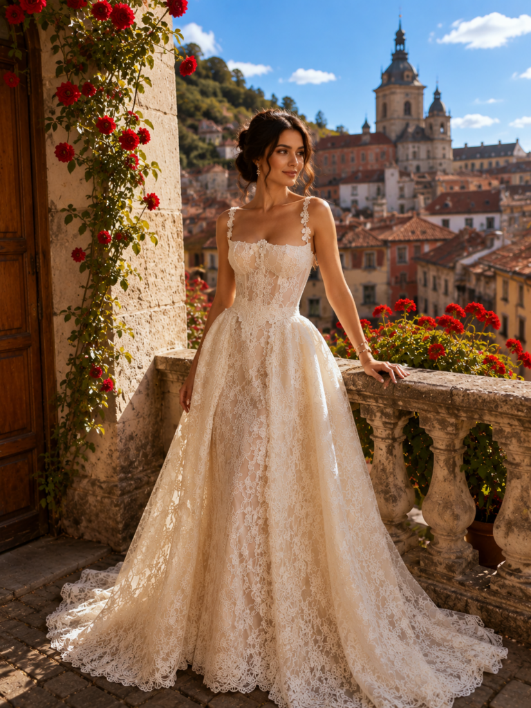 Front view of a couture bridal bodice inspired by Galia Lahav illustrating illusion tulle, lace appliqué and intricate detailing.