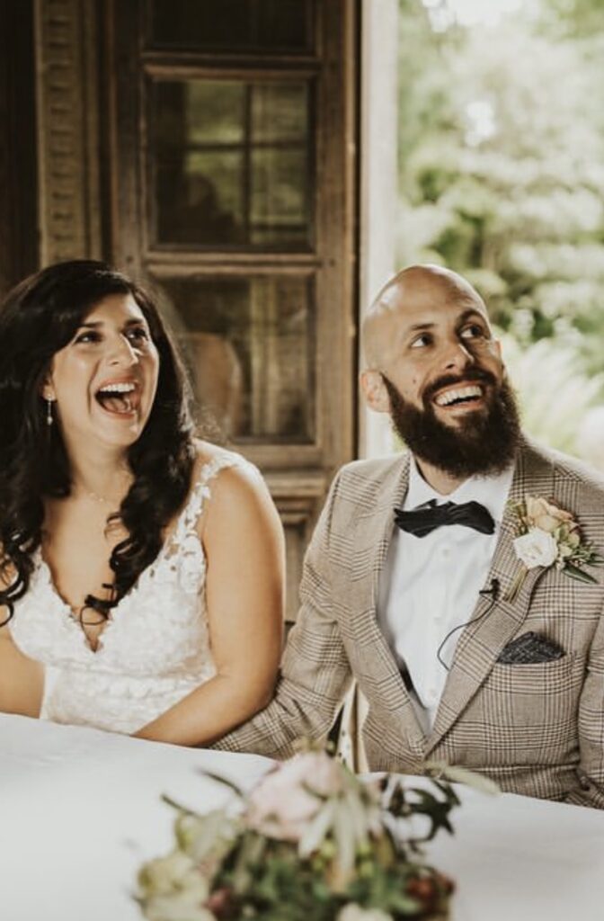 Allure Bridal alterations – bride and groom speeches in her perfectly fitted Allure Bridal wedding dress
