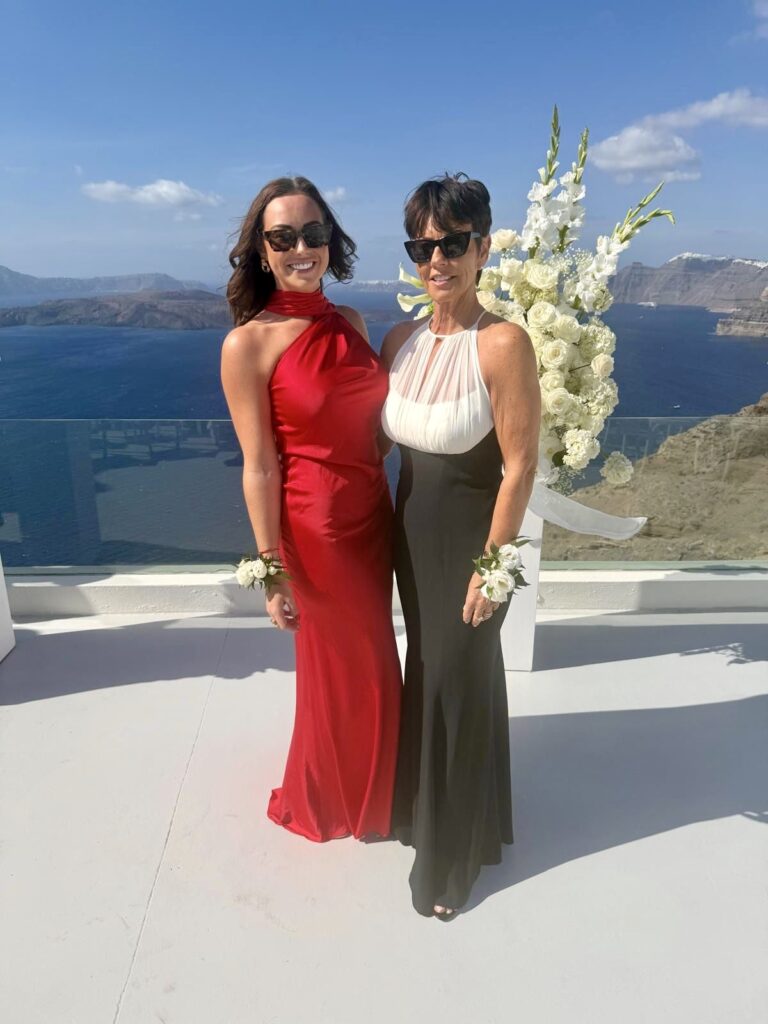 Sister in Law snd Mum in law alterations done expertly at my Sutton Studio in Greater London in Santorini Wedding party