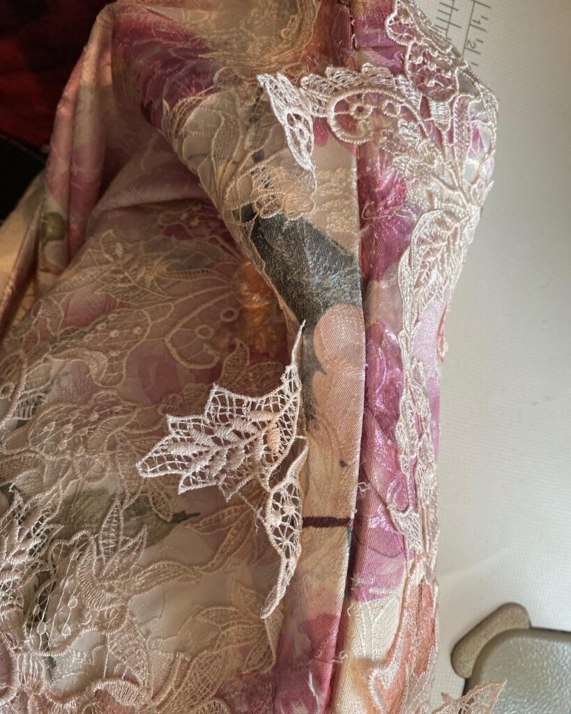 John Charles Mother of the Bride Alterations letting out the sides lace appliqué details unpicked