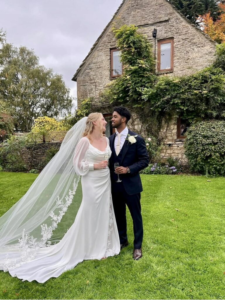 outside bride and groom
