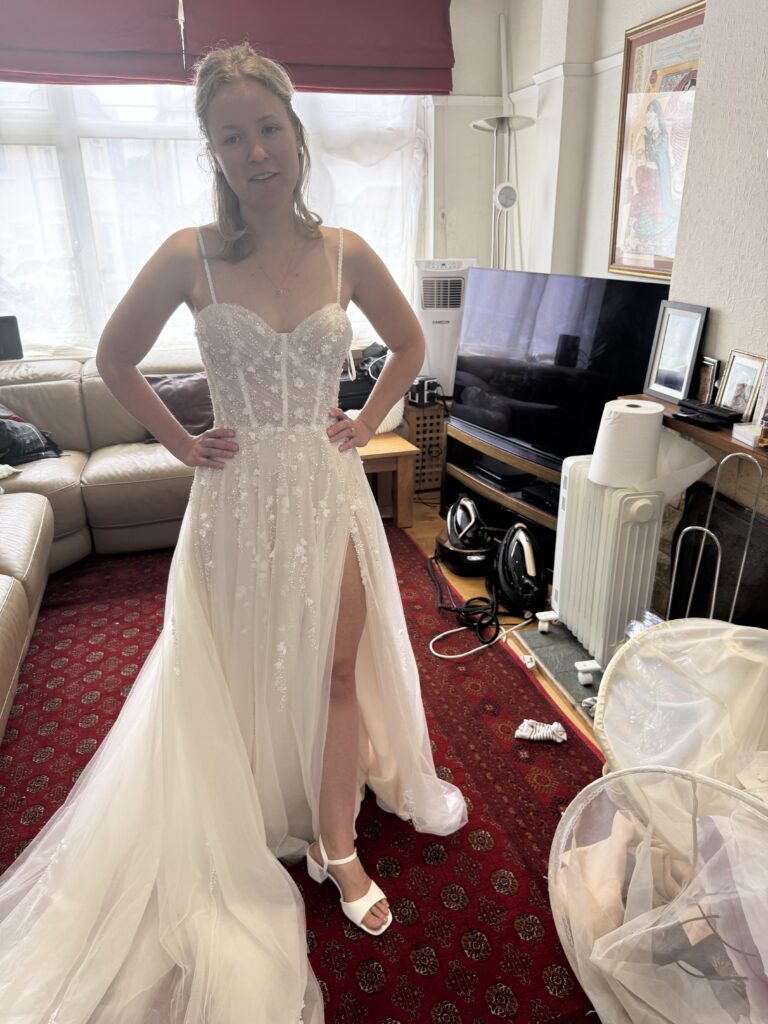 final fitting at my studio justin Alexander florentina wedding dress transformation.