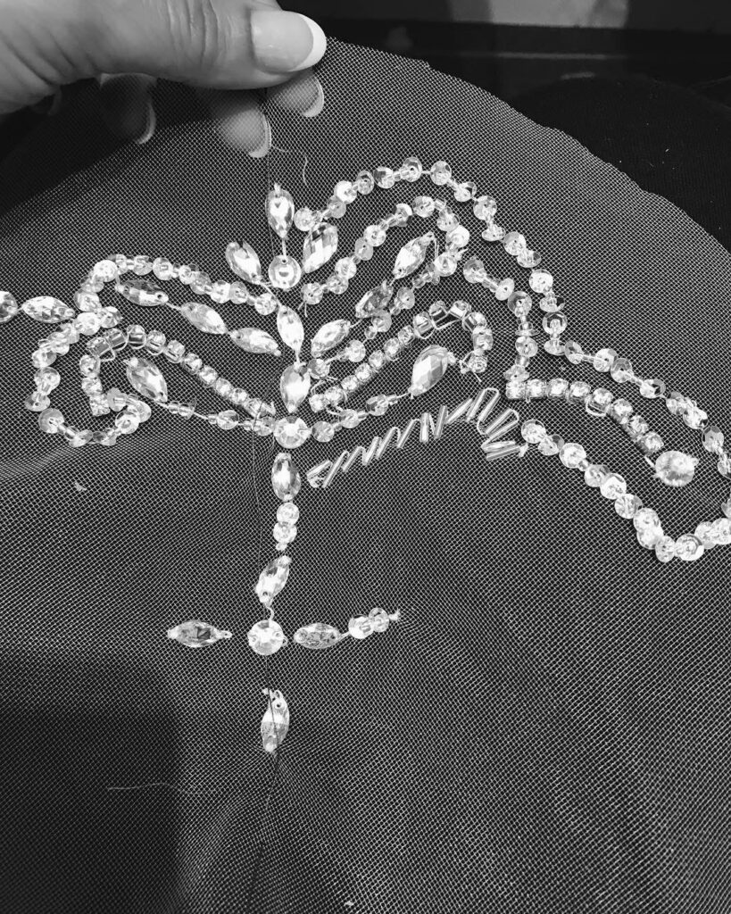 Couture Wedding Dress Transformation bespoke embroidered initial fitting.