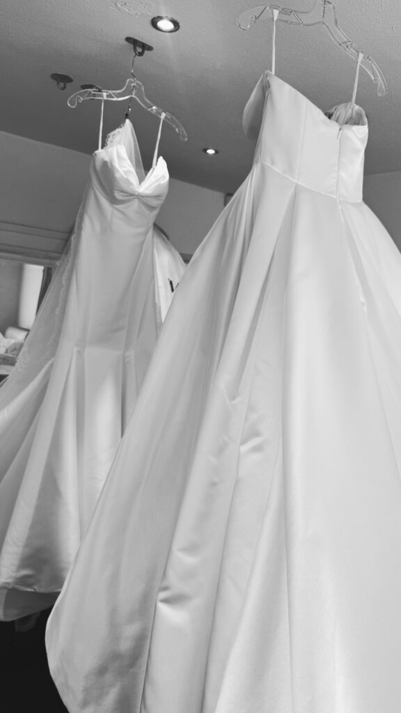 Blue By Enzoani wedding dress after couture bridal alterations steam pressed ready for collection
