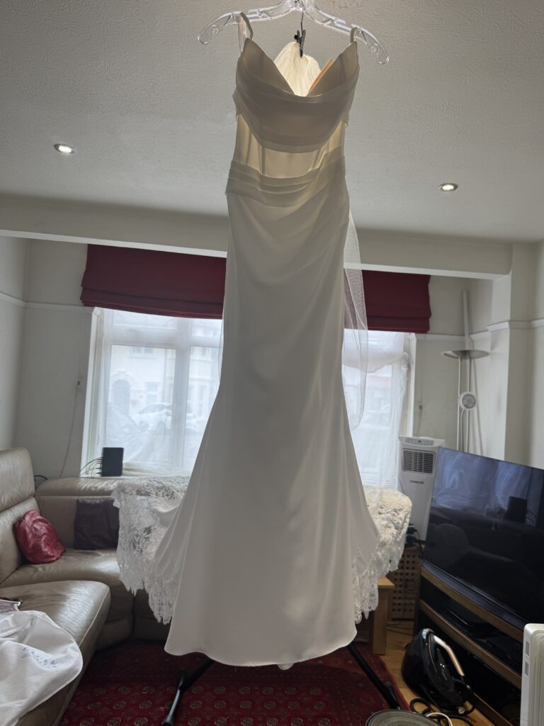 steam pressed wedding dress & veil ready for collection