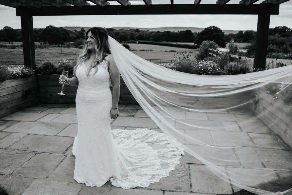 Wedding Dress Alterations WED2B Diego Platinum Edition gown during sunset wedding portraits horsham bride