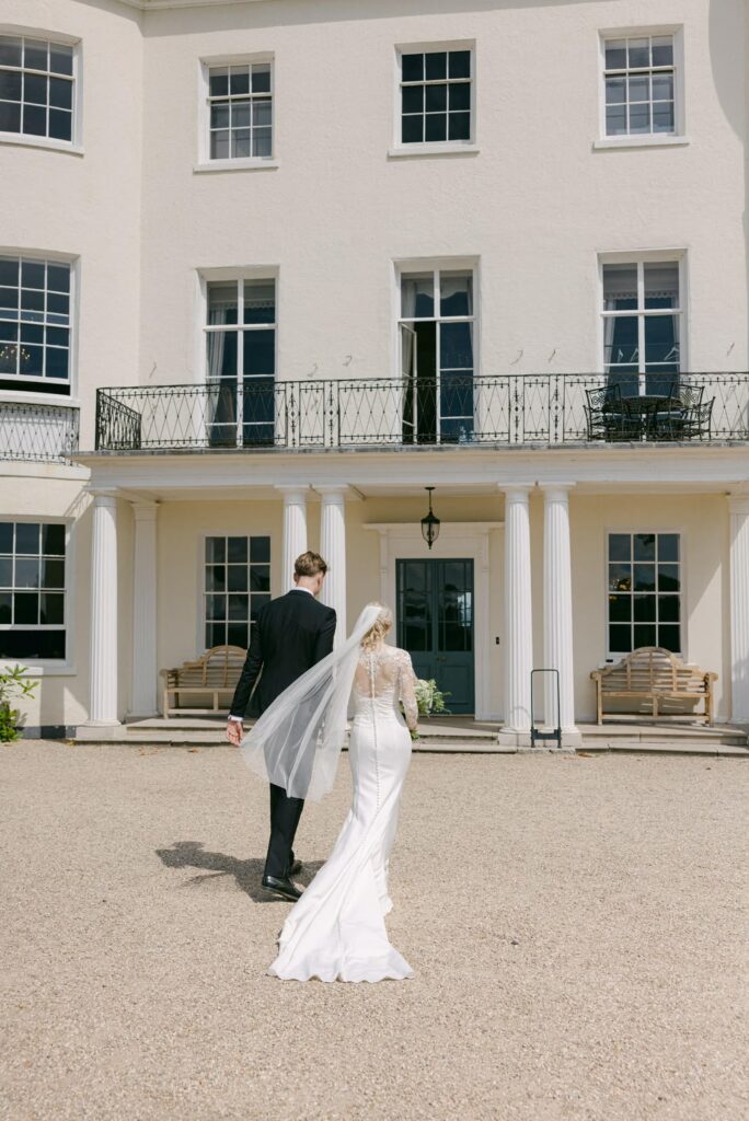 back view Elegant silhouette of a WED2B Fabien wedding dress after professional alterations