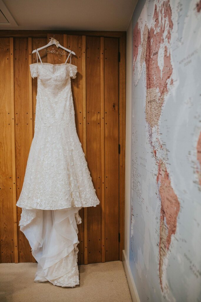 Anny Lin wedding dress from BRIDE by Aster before bridal alterations and wedding day preparation