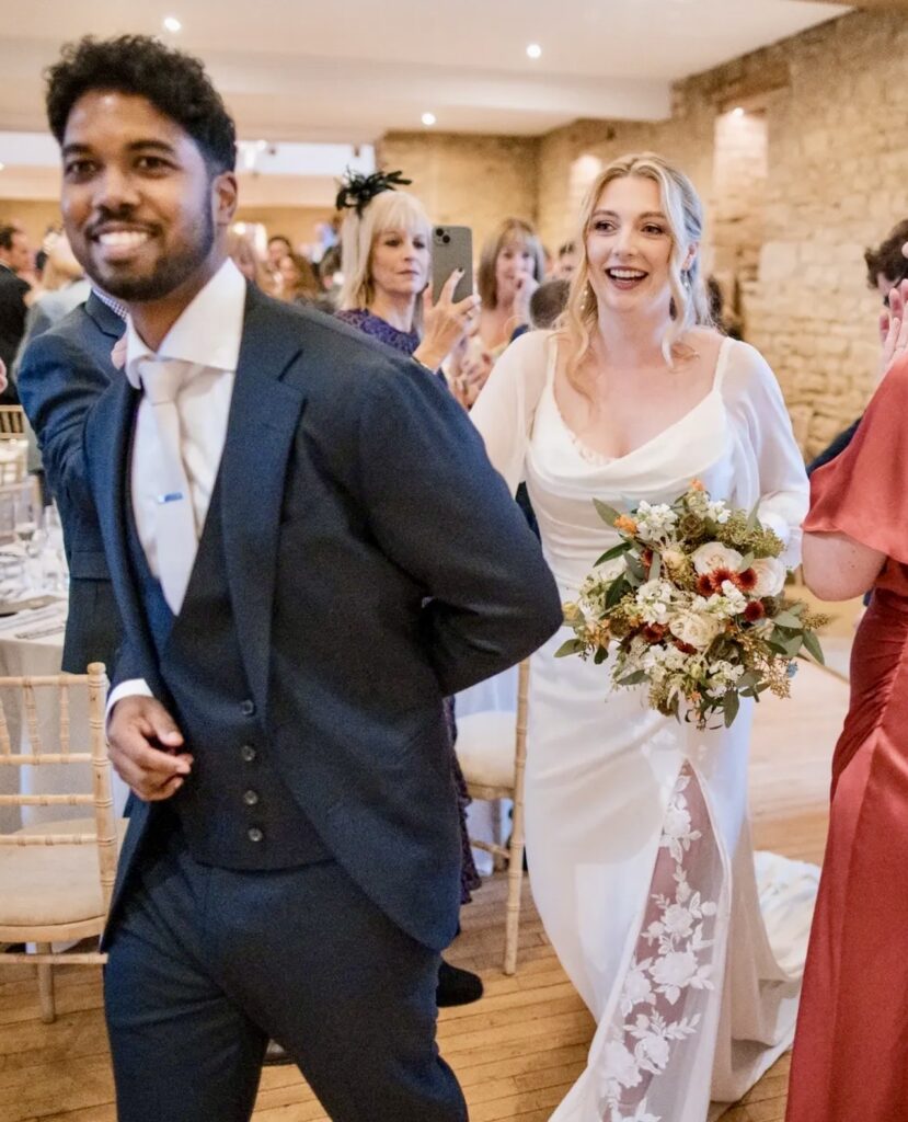 bride and groom celebrating