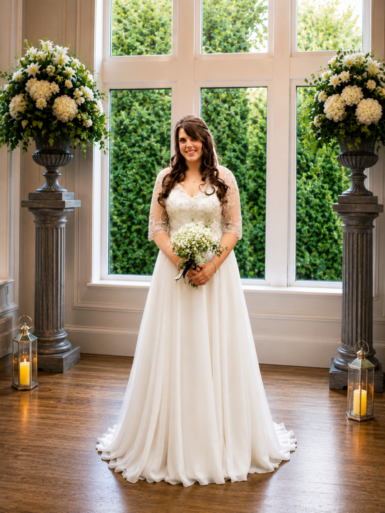 Hand embroidered crystal embellishment recreated sleeves and bespoke neckline changes on illusion tulle during a couture wedding dress transformation in Sutton Surrey.