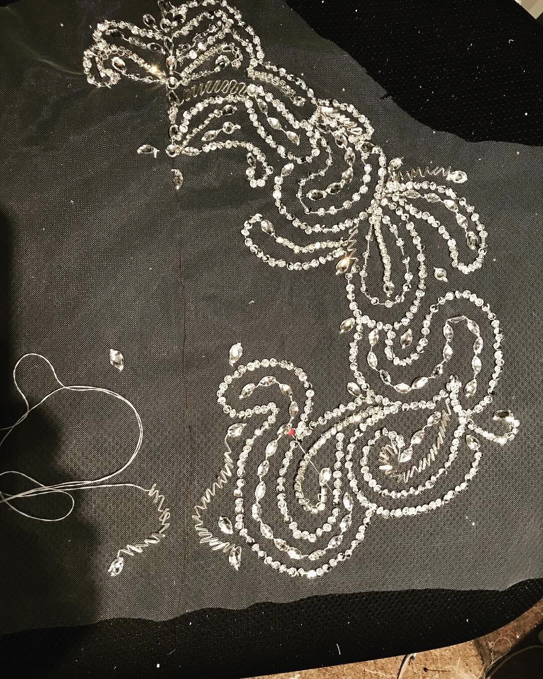 Couture Wedding Dress Transformation bespoke heavily beaded bridal sleeves with Rhinestones, bugal beads, seed beads abd bicone Swarovski elements.