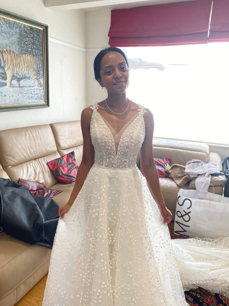 Essense of Australia D3858 Betsy wedding dress after bridal alterations for a Cheam bride at Sutton, Greater London