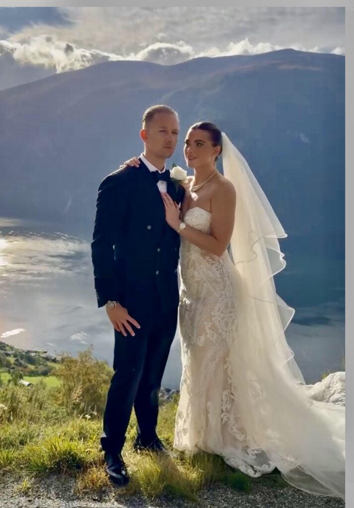 Bride wearing altered Martina Liana wedding dress with sculpted fit and hidden cup support