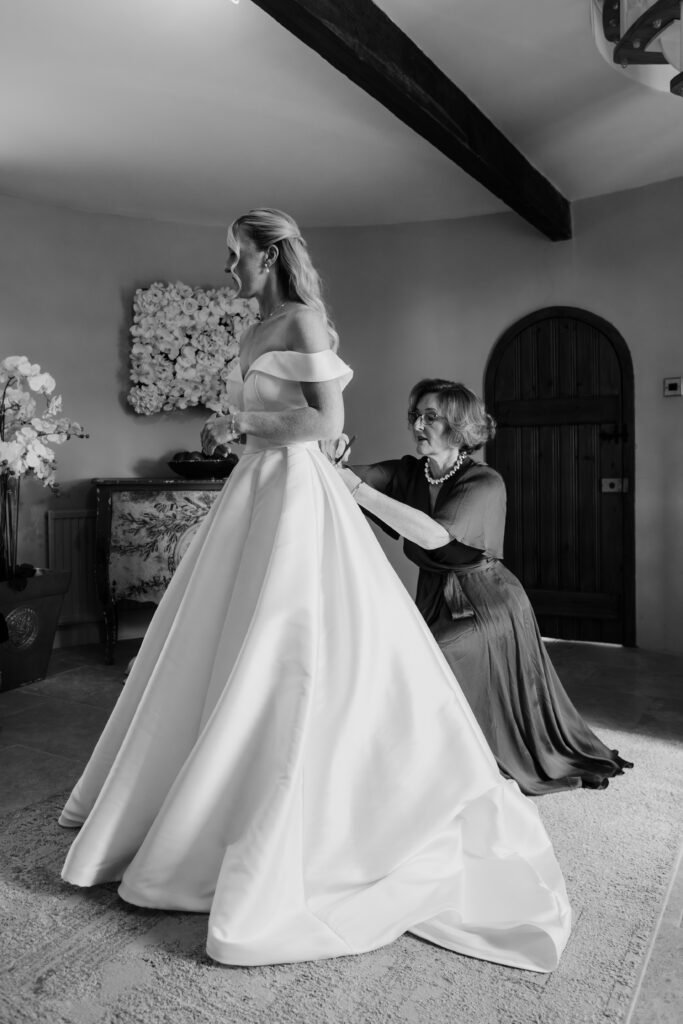 on the hanger wedding dress after significant weightloss of bride and three-size bridal alteration