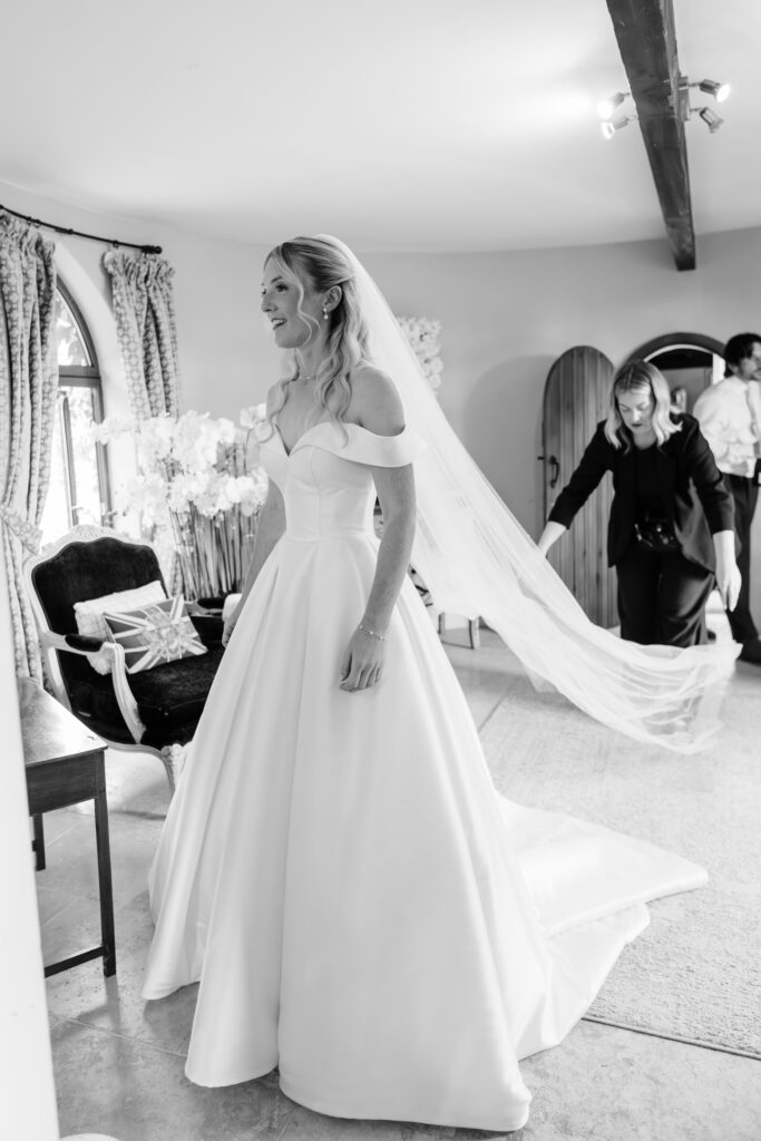 Stella York wedding dress after three-size bridal alteration