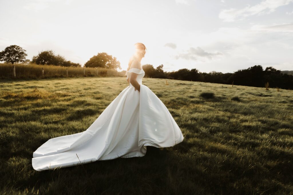 Bride with extreme weightloss alteration transformation during outdoor photoshoot