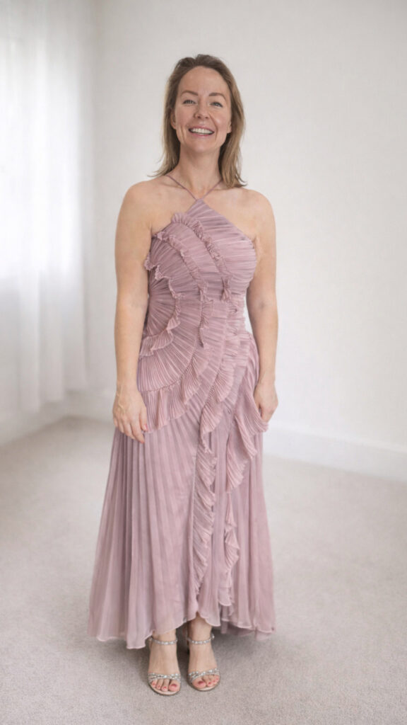 Client wearing Amur Dress happy at final fitting she was my bride in 2022